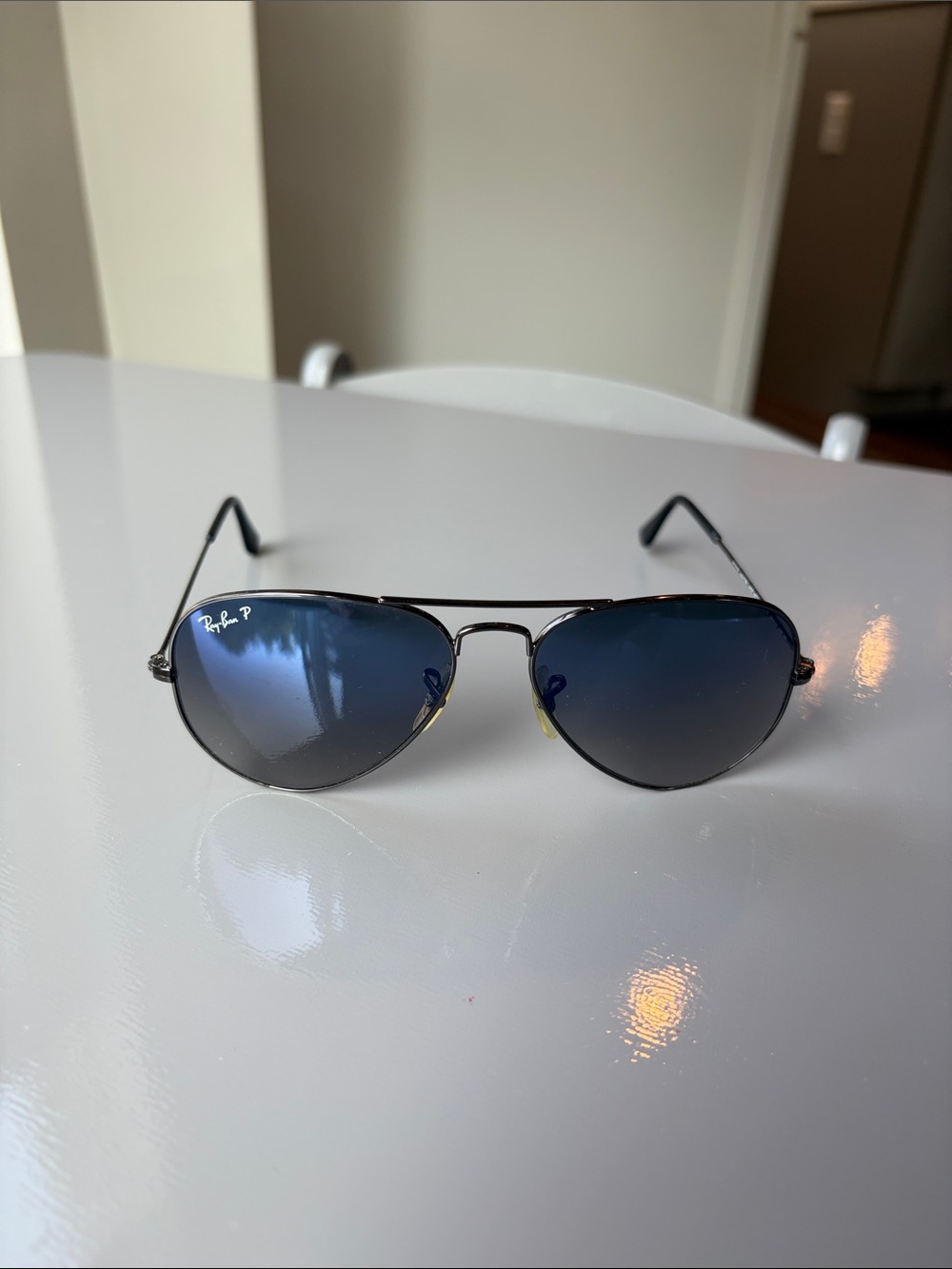 Ray-Ban Aviator Sunglasses Blue Lenses Black Frame
